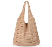 Etercycle Beach Bag Women Crochet Bag Summer Shoulder Bag Mesh Knitted Bag for Travel Shopping and Daily Life, Tan yellow
