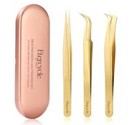 Etercycle High Precision Lash Tweezers Set - Includes 3 Stainless Steel Eyelash Tweezers for Classic Individual and Volume Lash Extensions. Complete with Storage Box