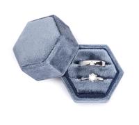 Etercycle Velvet Jewelry Ring Box, Hexagon Premium Gorgeous Vintage Double Ring Gift Box with Detachable Lid for Proposal Engagement Wedding Ceremony (Blue)