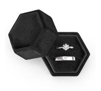 Etercycle Velvet Jewelry Ring Box, Hexagon Premium Gorgeous Vintage Double Ring Gift Box with Detachable Lid for Proposal Engagement Wedding Ceremony (Black)