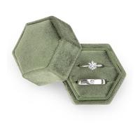 Etercycle Velvet Jewelry Ring Box, Hexagon Premium Gorgeous Vintage Double Ring Gift Box with Detachable Lid for Proposal Engagement Wedding Ceremony (Green)