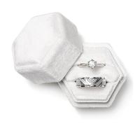 Etercycle Velvet Jewelry Ring Box, Hexagon Premium Gorgeous Vintage Double Ring Gift Box with Detachable Lid for Proposal Engagement Wedding Ceremony (White)