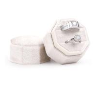 Etercycle Velvet Ring Box, Octagon Gorgeous Vintage Double Jewelry Ring Gift Box with Detachable Lid for Proposal Engagement Wedding Ceremony (Beige)