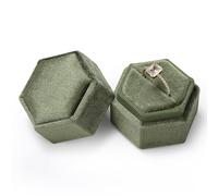 Etercycle Velvet Ring Box - Vintage Hexagon Premium Jewelry Display Holder Gift Box with Detachable Lid for Wedding Ceremony Proposal Engagement (Green, 1 Slot)