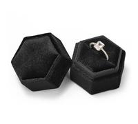 Etercycle Velvet Ring Box - Vintage Hexagon Premium Jewelry Display Holder Gift Box with Detachable Lid for Wedding Ceremony Proposal Engagement (Black, 1 Slot)