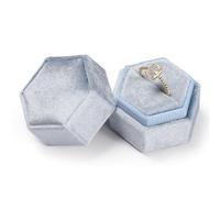 Etercycle Velvet Ring Box - Vintage Hexagon Premium Jewelry Display Holder Gift Box with Detachable Lid for Wedding Ceremony Proposal Engagement (Blue, 1 Slot)