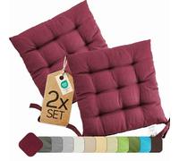 Etérea 2pc Set Seatcushion Outdoor 40x40 with ties - Seat Pad Bordeaux for Garden & Indoor - washable Char Cushion Patio Kitchen Dining - 2 Pieces Pillow 40x40 cm - Bordeaux