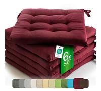 Etérea 6pc Set Seatcushion Outdoor 40x40 with ties - Seat Pad Bordeaux for Garden & Indoor - washable Char Cushion Patio Kitchen Dining - 6 Pieces Pillow 40x40 cm - Bordeaux