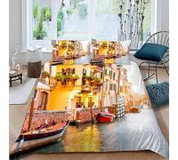 ETERIO Venice Duvet Cover Double, Soft Microfiber 3D Water City Bedding Double Bed Set Comforter Cover for Boys Girls Kids Quilt Covers 200x200 cm and 2 Pillowcases 50x75 cm
