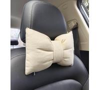 ETERLUME 2 Pack Bowknot Car Headrest Neck Support Cushions Comfortable Head Rest Pillows for Driving and Travell-Beige