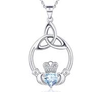 ETERMBOL Gift Birthstone Necklaces for Women 925 Sterling Silver Irish Claddagh Necklace Heart Birthstone Pendant Necklace Anniversary Birthday Gifts for Wife Wife Girlfriend, 6.5mm, Stone, Synthetic