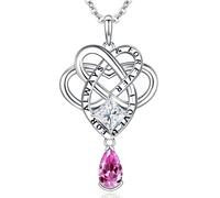 ETERMBOL Irish Celtic Knot Necklaces for Women 925 Sterling Silver 2 Birthstones Necklace Pendant Anniversary Birthday Gift Fashion Women's Jewellery, Sterling Silver, Created Opal