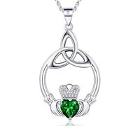 ETERMBOL Irish Heart Claddagh Necklace for Women Moissanite Emerald Pendant 925 Sterling Silver Infinity Necklace Valentine's Day Gift for Wife Mom Cable Chain, 6.5mm, Sterling Silver, Cubic Zirconia