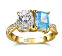 ETERMBOL Toi Et Moi 14K Gold Ring 925 Sterling Silver Engagement Ring for Women Valentine Ring Simulated Oval Cut Aquamarine Ring Emerald Wedding Band, Sterling Silver, Created Aquamarine