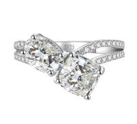 ETERMBOL Toi Et Moi 925 Sterling Silver Women's Engagement Ring Oval Emerald Cut Aquamarine Wedding Band Double Stone Ring Width 2mm Size 5-9, Sterling Silver, Cubic Zirconia