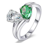ETERMBOL Toi et Moi Ring - 6x8mm Pear Cut 925 Sterling Silver Simulated Diamond Ring Green Double Stone Engagement Ring for Women 3 Prong Setting, Sterling Silver, Green Zirconia