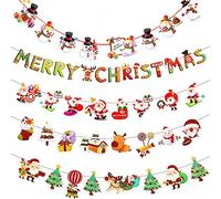 Etern 5 Pieces Christmas Bunting Decorations, Paper Christmas Banners Flags, with Patterns of Cartoon letters, Santa Claus, Snowman Reindeer, For Christmas Party Decoration
