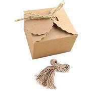 Etern 50PCS Kraft Paper Box Gift Box, Square Gift Wrapping Kraft Paper Box, with Batural Jute Twines, for Gift Packaging, Birthday Party Gifts, Festival Gifts (Jute Rope)