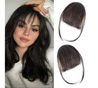 Eterna Clip-On Bangs 100% Real Hair 2pcs, Inconspicuous & Seamless Clip In French Bangs for Women, Clip In Bang Real Human Hair, Fits The Hairline Naturally, for Thin Hairs Daily Use (B)