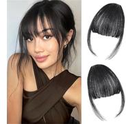 Eterna Clip On Bangs Real Hair-100% Real Hair,2PC Eterna Clip In Bangs Human Hair with Temples Hairpieces Wispy Air Bangs Fringe Women Daily Wear,Seamless,Light,Natural Stays Place (Black)