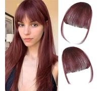 Eterna Clip On Bangs Real Hair-100% Real Hair,2PC Eterna Clip In Bangs Human Hair with Temples Hairpieces Wispy Air Bangs Fringe Women Daily Wear,Seamless,Light,Natural Stays Place (Wine Red)