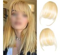 Eterna Clip On Bangs Real Hair-100% Real Hair,2PC Eterna Clip In Bangs Human Hair with Temples Hairpieces Wispy Air Bangs Fringe Women Daily Wear,Seamless,Light,Natural Stays Place (Light Gold)