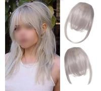 Eterna Clip On Bangs Real Hair-100% Real Hair,2PC Eterna Clip In Bangs Human Hair with Temples Hairpieces Wispy Air Bangs Fringe Women Daily Wear,Seamless,Light,Natural Stays Place (Silver Gray)