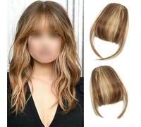 Eterna Clip On Bangs Real Hair-100% Real Hair,2PC Eterna Clip In Bangs Human Hair with Temples Hairpieces Wispy Air Bangs Fringe Women Daily Wear,Seamless,Light,Natural Stays Place (Brown Light Gold)