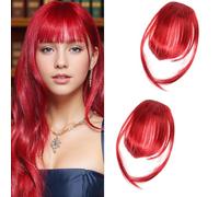 Eterna Clip On Bangs Real Hair-100% Real Hair,2PC Eterna Clip In Bangs Human Hair with Temples Hairpieces Wispy Air Bangs Fringe Women Daily Wear,Seamless,Light,Natural Stays Place (Red)