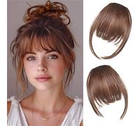 Eterna Clip On Bangs Real Hair-100% Real Hair,2PC Eterna Clip In Bangs Human Hair with Temples Hairpieces Wispy Air Bangs Fringe Women Daily Wear,Seamless,Light,Natural Stays Place (Light brown)
