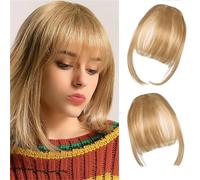 Eterna Clip On Bangs Real Hair-100% Real Hair,2PC Eterna Clip In Bangs Human Hair with Temples Hairpieces Wispy Air Bangs Fringe Women Daily Wear,Seamless,Light,Natural Stays Place (Linen Color)