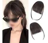 Eterna Clip On Bangs Real Hair-100% Real Hair,2PC Eterna Clip In Bangs Human Hair with Temples Hairpieces Wispy Air Bangs Fringe Women Daily Wear,Seamless,Light,Natural Stays Place (Brown black)
