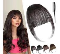 Eterna Clip-On Bangs Real Hair - 100% Real Hair, Flequillos De Cabello Natural Con Clip, Wispy Bangs with Temples for Daily Wear, 5S to Create Perfect All-Natural Seamless Look (Brown black)