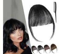 Eterna Clip-On Bangs Real Hair - 100% Real Hair, Flequillos De Cabello Natural Con Clip, Wispy Bangs with Temples for Daily Wear, 5S to Create Perfect All-Natural Seamless Look (Black)