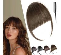 Eterna Clip-On Bangs Real Hair - 100% Real Hair, Flequillos De Cabello Natural Con Clip, Wispy Bangs with Temples for Daily Wear, 5S to Create Perfect All-Natural Seamless Look (Light brown)