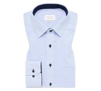 ETERNA Comfort Fit Shirt Business Shirt Men Cotton Long Sleeve Shirt Suit Shirt Kent Collar Non-Iron Combination Cuffs, Light blue stripes, 16