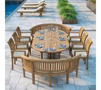 Eterna Corfu Teak Garden Dining Table & 10 Seat Chair Set - With Green Cushions