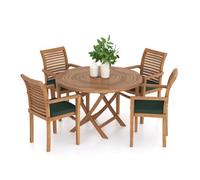 Eterna Fiji Teak Garden Dining Table & 4 Seat Chair Set - With Green Cushions