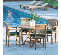 Eterna Fiji Teak Garden Outdoor Dining Table & 4 Seat Chair Set - With Green Cushions