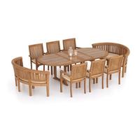 Eterna Genoa Teak Garden Dining Table & 8 Seat Chair Set - With Black Cushions