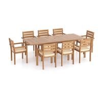 Eterna Irvine Teak Garden Dining Table Set & 8 Seat Chair Set - With Cream Cushions