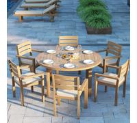 Eterna Luxor Teak Garden Dining Table & 6 Seat Marlow Chair Set - With Green Cushions
