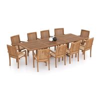 Eterna Prague Teak Garden Dining Table & 10 Seat Chair Set - With Green Cushions