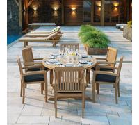 Eterna Rimini Teak Garden Outdoor Dining Table & 6 Seat Chair Set - With Cream Cushions