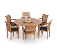Eterna Venlo Teak Garden Dining Table & 6 Seat Chair Set - With Green Cushions