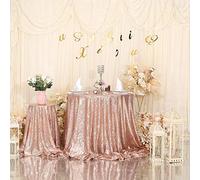 Eternal Beauty 122cm (48 inch) Round Sequin Tablecloth Wedding Party Banquet Table Cloths, Rose Gold