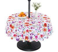 Eternal Beauty 152cm Round Colorful Floral Indoor Outdoor Splashproof Tablecloth with Umbrella Hole and Zipper for Patio Garden Party and BBQ （60 Inch