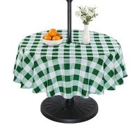 Eternal Beauty 152cm Round Green Checkered Indoor Outdoor Splashproof Tablecloth with Umbrella Hole and Zipper for Patio Garden Party and BBQ（60 Inch）