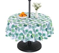 Eternal Beauty 152cm Round Little Leaf Indoor Outdoor Splashproof Tablecloth with Umbrella Hole and Zipper for Patio Garden Party and BBQ （60"）