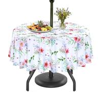 Eternal Beauty 178cm Round Light floral Indoor Outdoor Splashproof Tablecloth with Umbrella Hole and Zipper for Patio Garden Party and BBQ（70 Inch）
